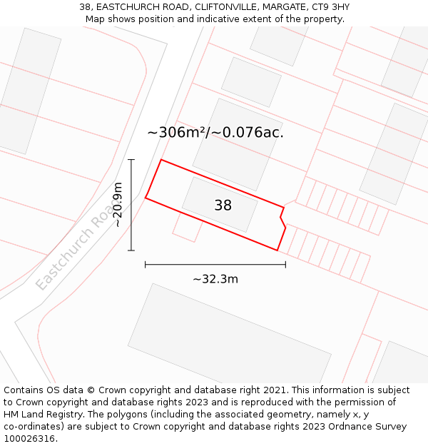 38, EASTCHURCH ROAD, CLIFTONVILLE, MARGATE, CT9 3HY: Plot and title map