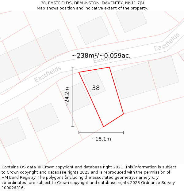 38, EASTFIELDS, BRAUNSTON, DAVENTRY, NN11 7JN: Plot and title map