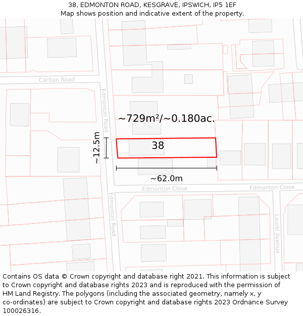 38, EDMONTON ROAD, KESGRAVE, IPSWICH, IP5 1EF: Plot and title map