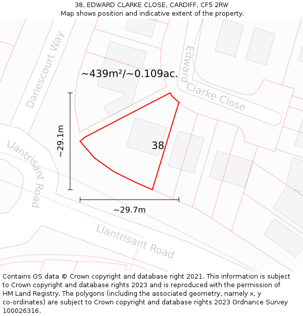 38, EDWARD CLARKE CLOSE, CARDIFF, CF5 2RW: Plot and title map