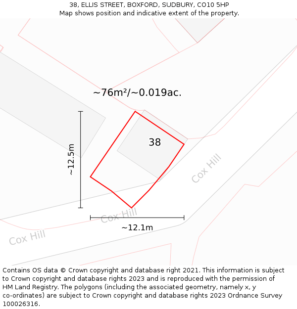 38, ELLIS STREET, BOXFORD, SUDBURY, CO10 5HP: Plot and title map