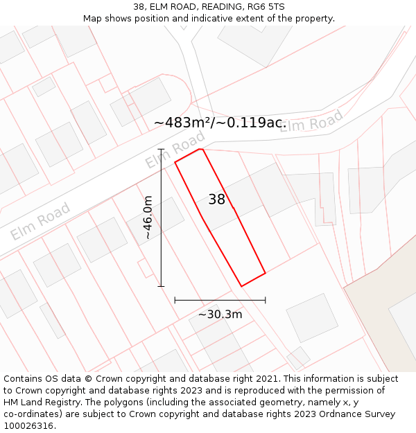 38, ELM ROAD, READING, RG6 5TS: Plot and title map