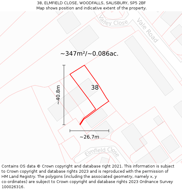 38, ELMFIELD CLOSE, WOODFALLS, SALISBURY, SP5 2BF: Plot and title map