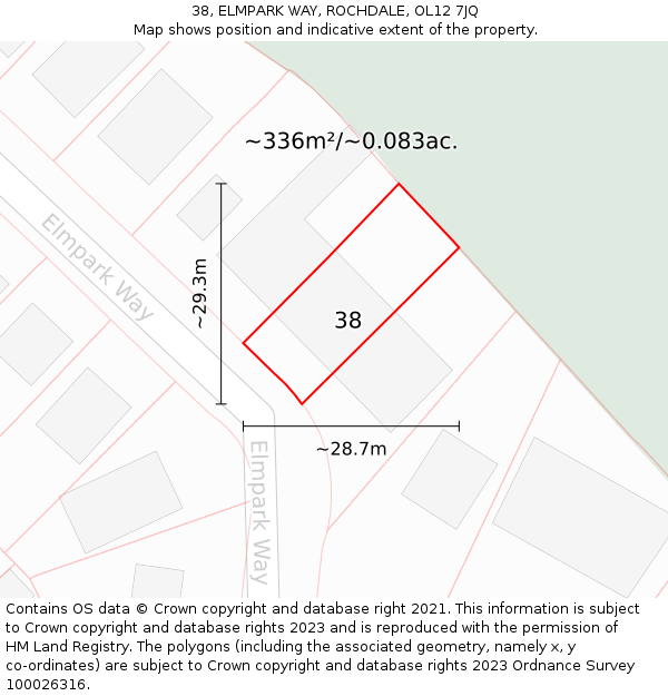 38, ELMPARK WAY, ROCHDALE, OL12 7JQ: Plot and title map