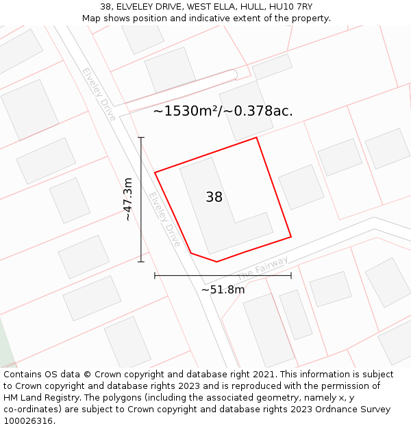 38, ELVELEY DRIVE, WEST ELLA, HULL, HU10 7RY: Plot and title map