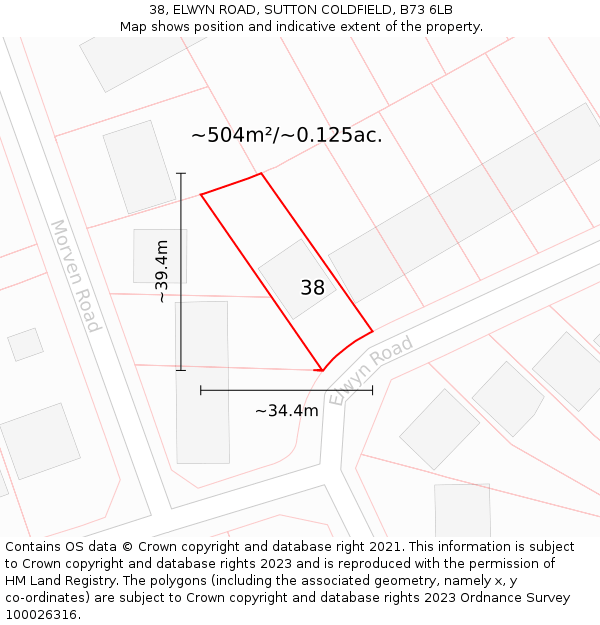 38, ELWYN ROAD, SUTTON COLDFIELD, B73 6LB: Plot and title map