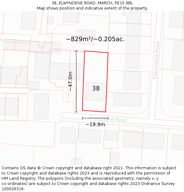 38, ELWYNDENE ROAD, MARCH, PE15 9BL: Plot and title map