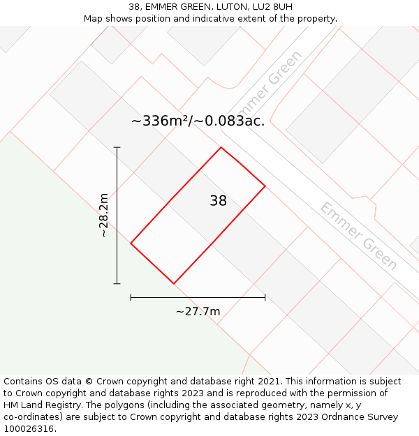 38, EMMER GREEN, LUTON, LU2 8UH: Plot and title map
