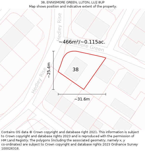 38, ENNISMORE GREEN, LUTON, LU2 8UP: Plot and title map