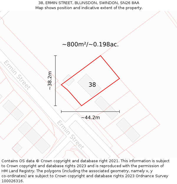 38, ERMIN STREET, BLUNSDON, SWINDON, SN26 8AA: Plot and title map