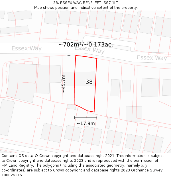 38, ESSEX WAY, BENFLEET, SS7 1LT: Plot and title map