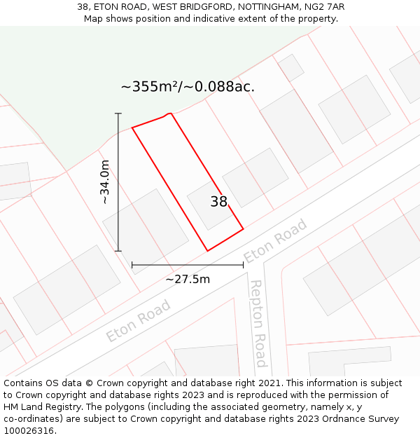 38, ETON ROAD, WEST BRIDGFORD, NOTTINGHAM, NG2 7AR: Plot and title map