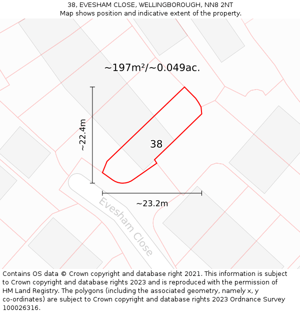 38, EVESHAM CLOSE, WELLINGBOROUGH, NN8 2NT: Plot and title map