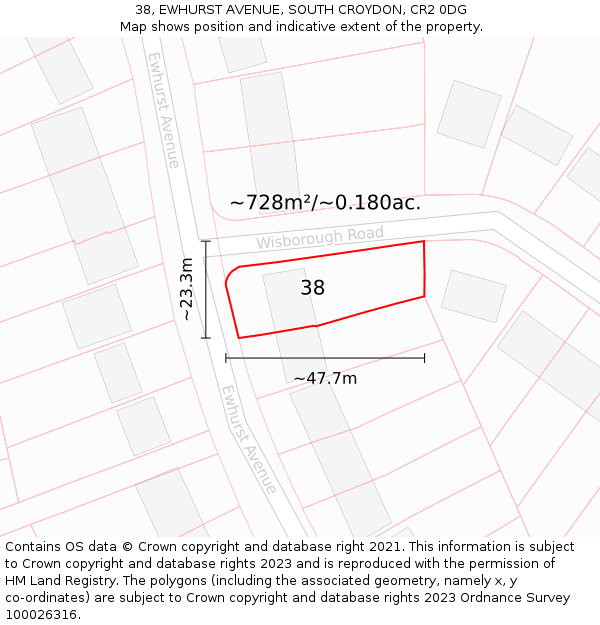 38, EWHURST AVENUE, SOUTH CROYDON, CR2 0DG: Plot and title map