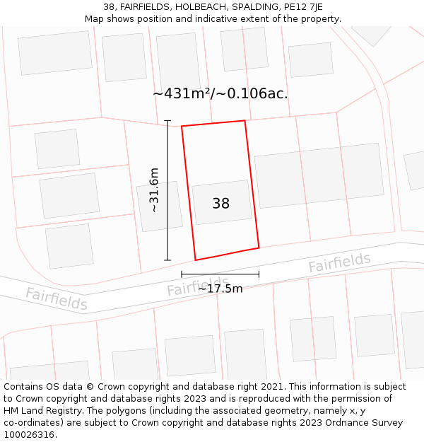 38, FAIRFIELDS, HOLBEACH, SPALDING, PE12 7JE: Plot and title map