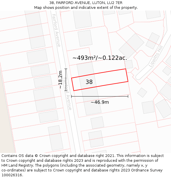 38, FAIRFORD AVENUE, LUTON, LU2 7ER: Plot and title map