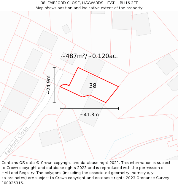 38, FAIRFORD CLOSE, HAYWARDS HEATH, RH16 3EF: Plot and title map