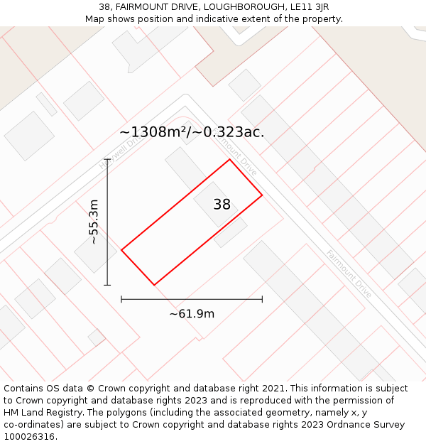 38, FAIRMOUNT DRIVE, LOUGHBOROUGH, LE11 3JR: Plot and title map