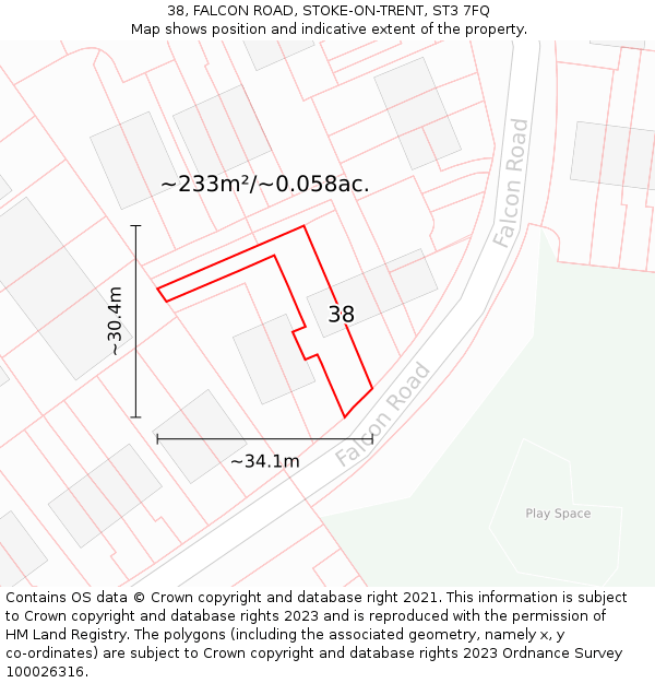 38, FALCON ROAD, STOKE-ON-TRENT, ST3 7FQ: Plot and title map