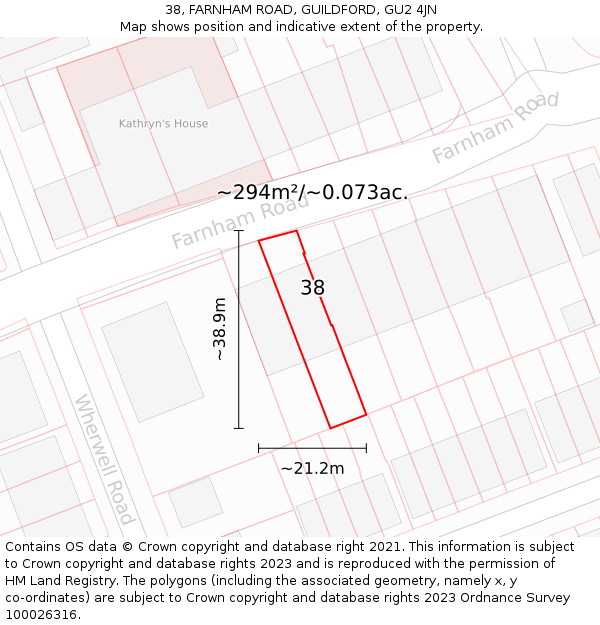 38, FARNHAM ROAD, GUILDFORD, GU2 4JN: Plot and title map