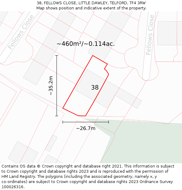 38, FELLOWS CLOSE, LITTLE DAWLEY, TELFORD, TF4 3RW: Plot and title map