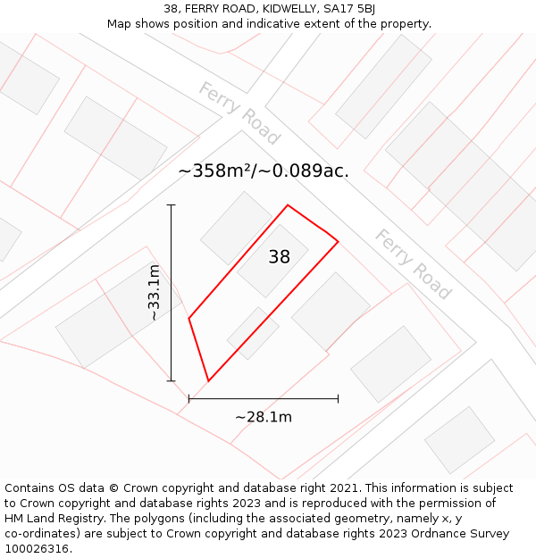 38, FERRY ROAD, KIDWELLY, SA17 5BJ: Plot and title map