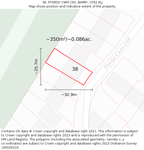 38, FFORDD CWM CIDI, BARRY, CF62 6LJ: Plot and title map