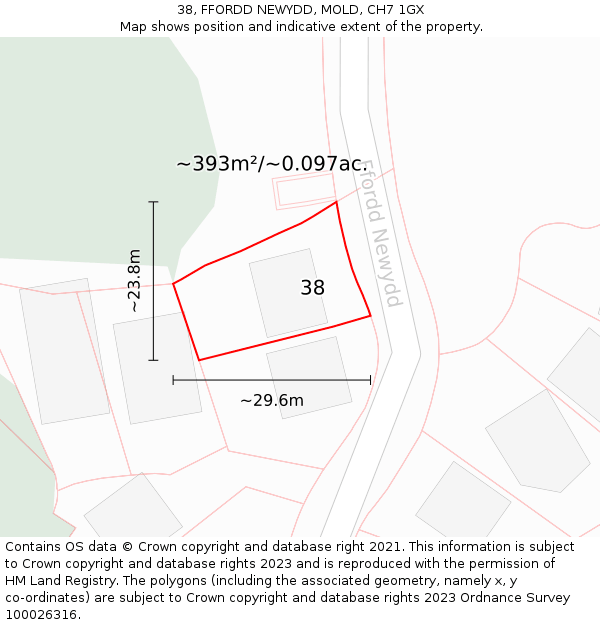 38, FFORDD NEWYDD, MOLD, CH7 1GX: Plot and title map