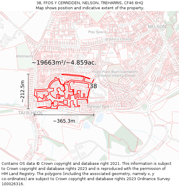 38, FFOS Y CERRIDDEN, NELSON, TREHARRIS, CF46 6HQ: Plot and title map