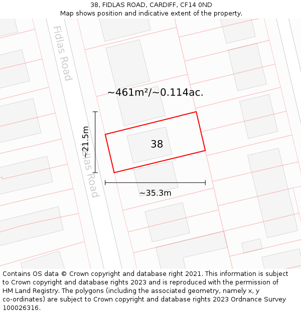 38, FIDLAS ROAD, CARDIFF, CF14 0ND: Plot and title map