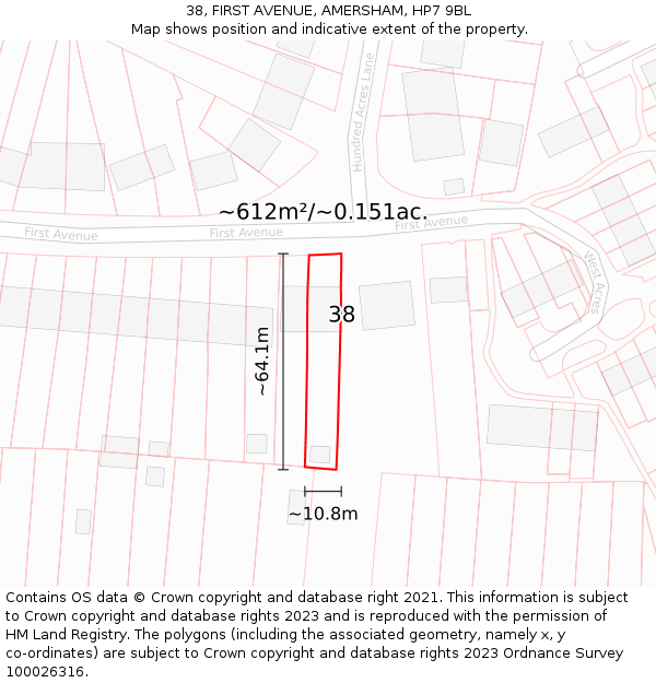 38, FIRST AVENUE, AMERSHAM, HP7 9BL: Plot and title map