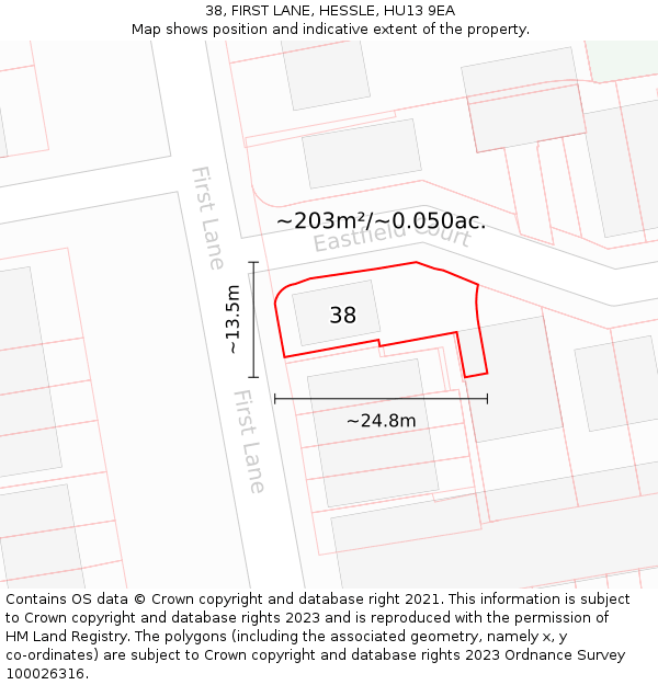 38, FIRST LANE, HESSLE, HU13 9EA: Plot and title map