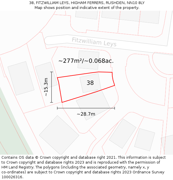 38, FITZWILLIAM LEYS, HIGHAM FERRERS, RUSHDEN, NN10 8LY: Plot and title map