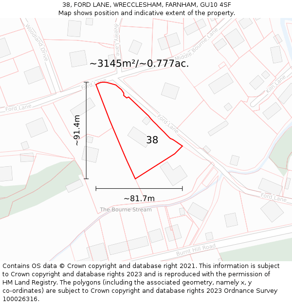 38, FORD LANE, WRECCLESHAM, FARNHAM, GU10 4SF: Plot and title map