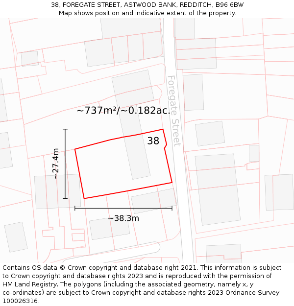 38, FOREGATE STREET, ASTWOOD BANK, REDDITCH, B96 6BW: Plot and title map