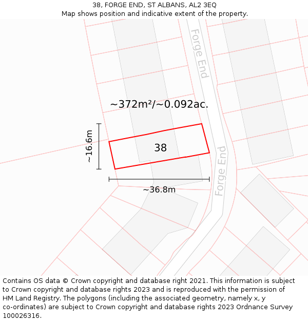 38, FORGE END, ST ALBANS, AL2 3EQ: Plot and title map