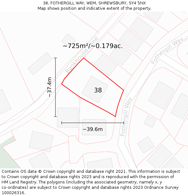 38, FOTHERGILL WAY, WEM, SHREWSBURY, SY4 5NX: Plot and title map