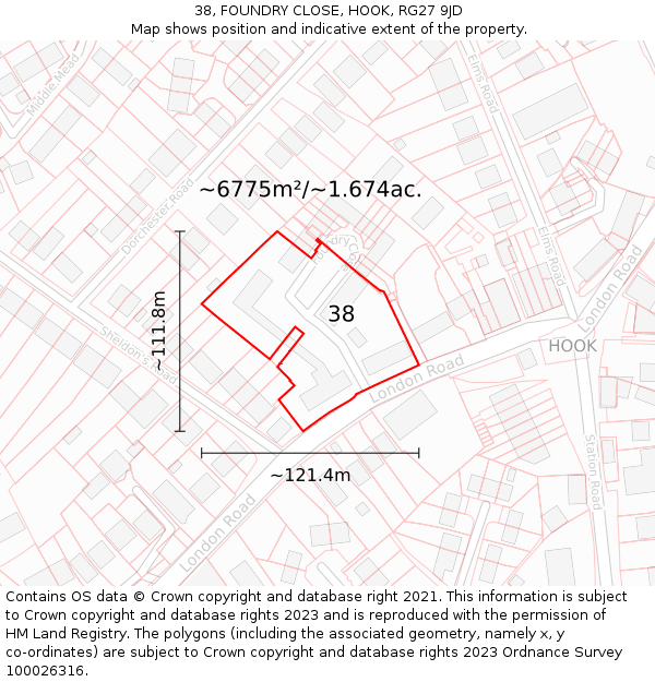 38, FOUNDRY CLOSE, HOOK, RG27 9JD: Plot and title map