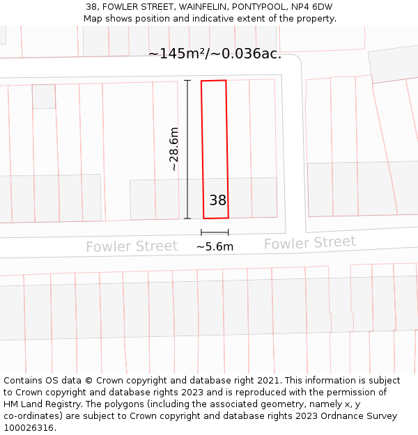 38, FOWLER STREET, WAINFELIN, PONTYPOOL, NP4 6DW: Plot and title map