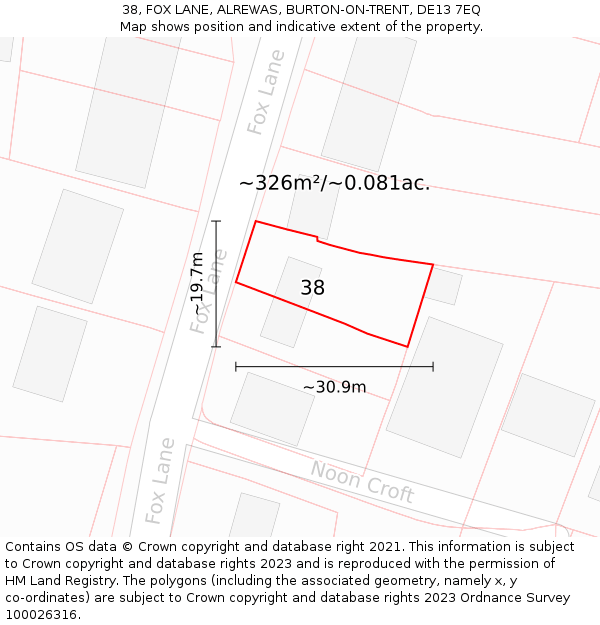 38, FOX LANE, ALREWAS, BURTON-ON-TRENT, DE13 7EQ: Plot and title map