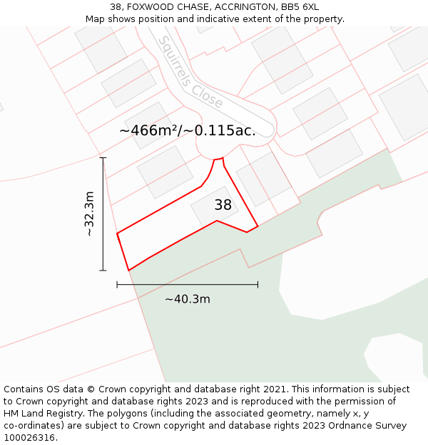 38, FOXWOOD CHASE, ACCRINGTON, BB5 6XL: Plot and title map