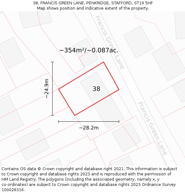 38, FRANCIS GREEN LANE, PENKRIDGE, STAFFORD, ST19 5HF: Plot and title map