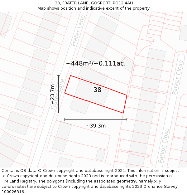 38, FRATER LANE, GOSPORT, PO12 4AU: Plot and title map