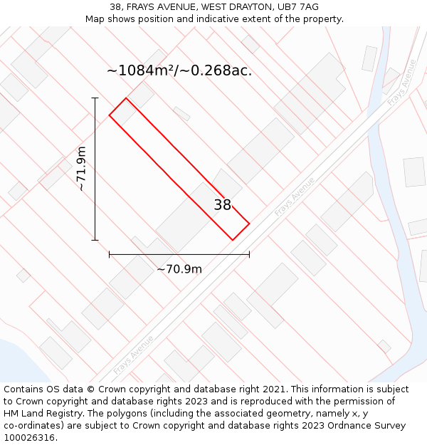 38, FRAYS AVENUE, WEST DRAYTON, UB7 7AG: Plot and title map