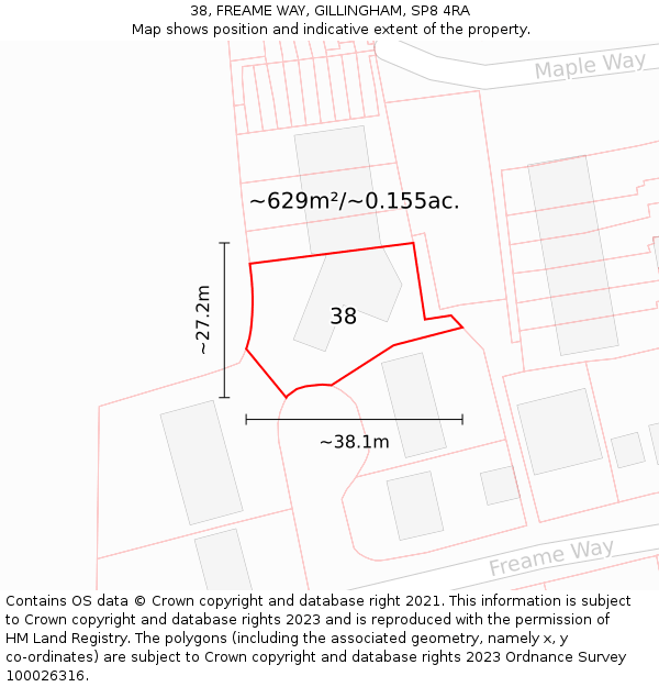 38, FREAME WAY, GILLINGHAM, SP8 4RA: Plot and title map