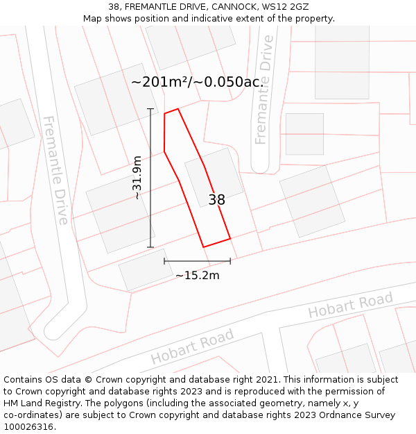 38, FREMANTLE DRIVE, CANNOCK, WS12 2GZ: Plot and title map