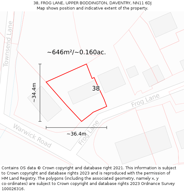 38, FROG LANE, UPPER BODDINGTON, DAVENTRY, NN11 6DJ: Plot and title map