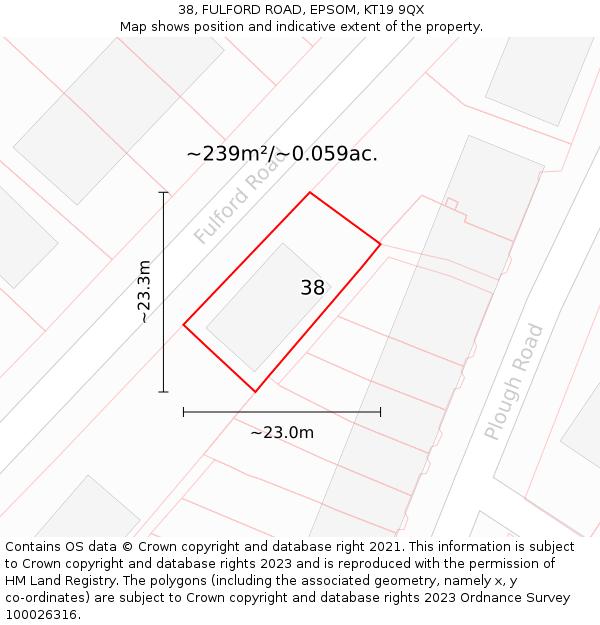 38, FULFORD ROAD, EPSOM, KT19 9QX: Plot and title map