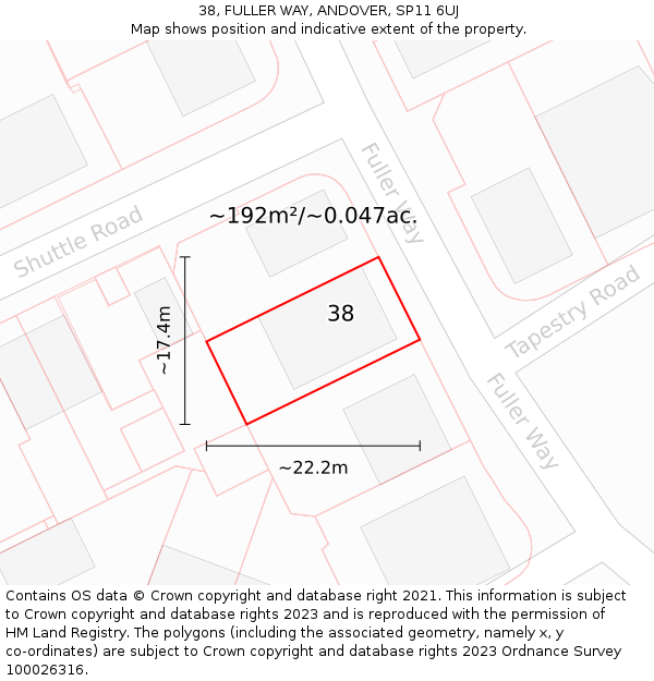 38, FULLER WAY, ANDOVER, SP11 6UJ: Plot and title map