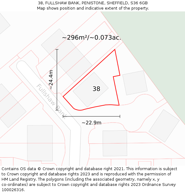 38, FULLSHAW BANK, PENISTONE, SHEFFIELD, S36 6GB: Plot and title map